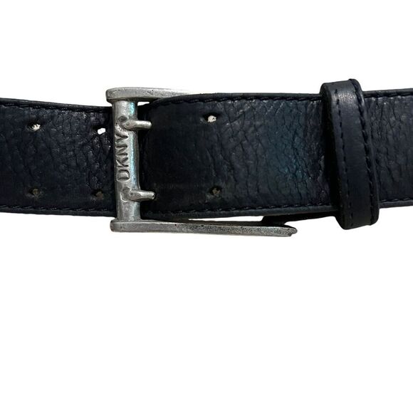DKNY Black Leather Belt Large Double Prong Vintage 90s Will Fit Waists 26”-33” - Picture 4 of 9